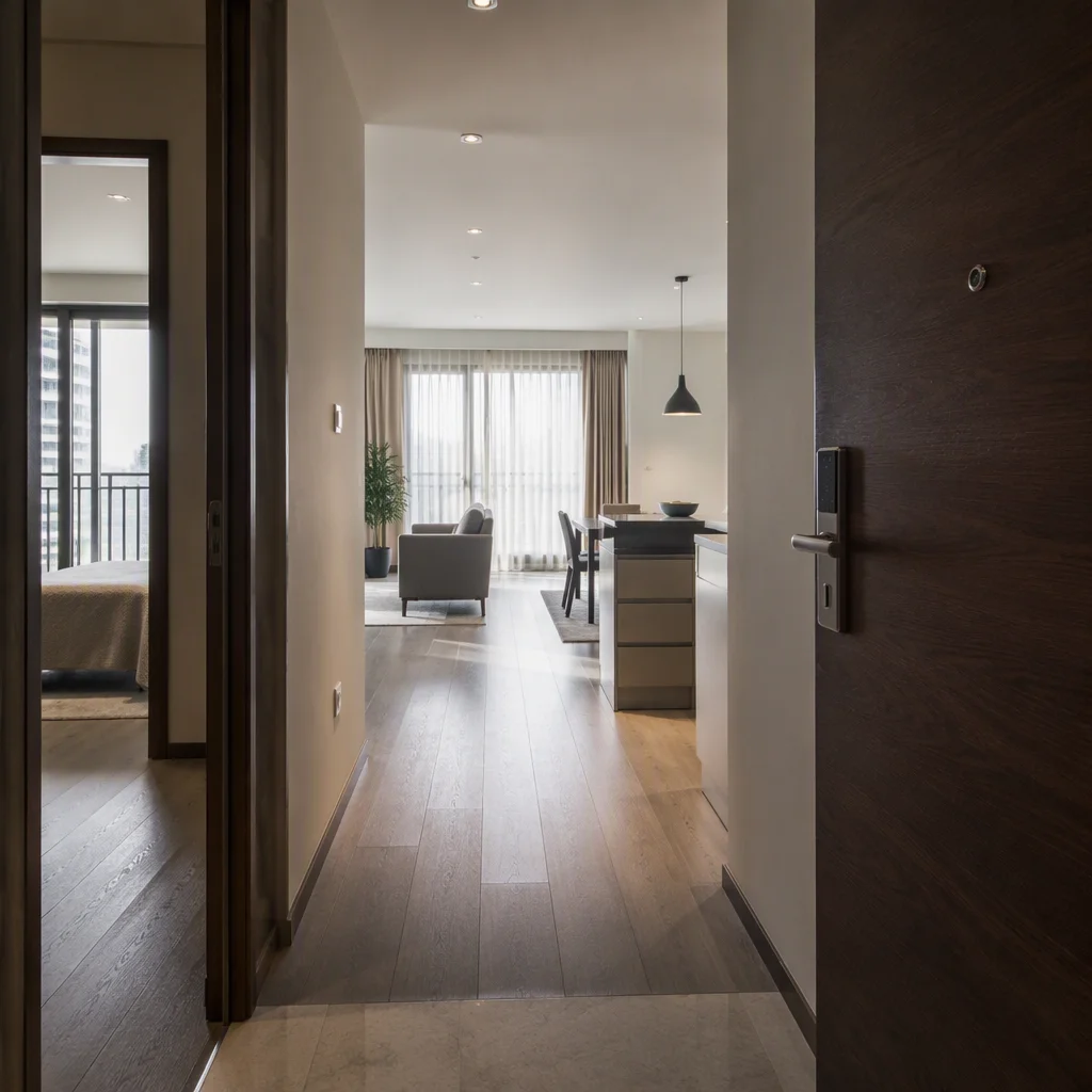 Apartment entry intercom with a compact face and vein head