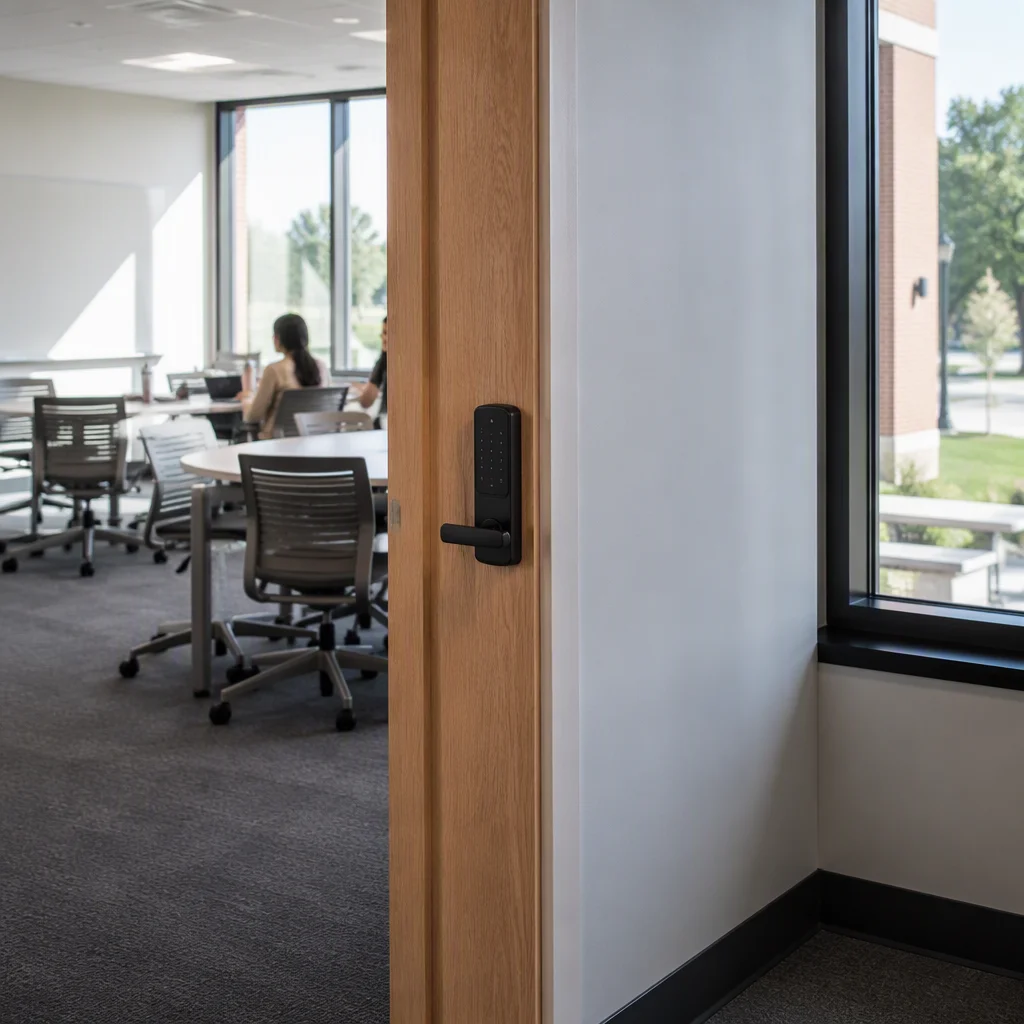 Campus residence door lock with fingerprint module