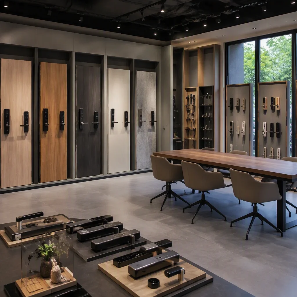 Smart lock showroom with 360° fingerprint module display