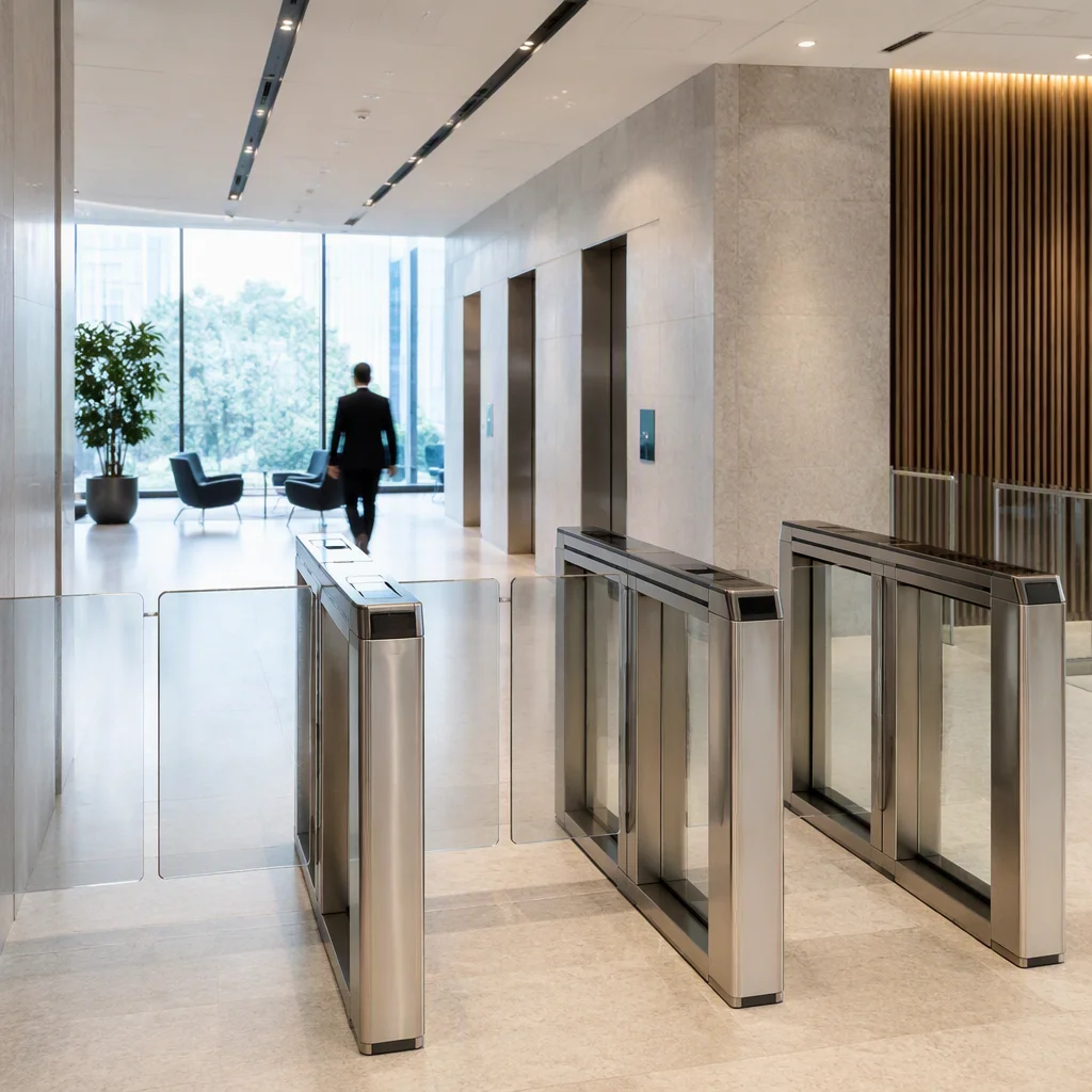 Turnstile lane with a fingerprint reader module
